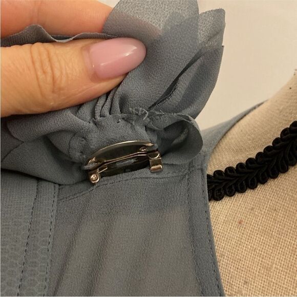 Byron Lars Elegant Blue/gray Women's Top with Floral brooch Accent, S - Picture 4 of 9